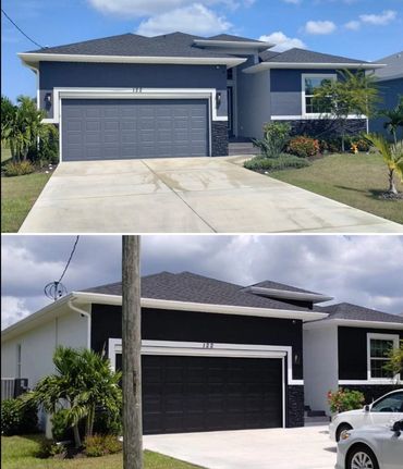Before and after exterior repaint of a Port Charlotte home