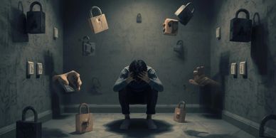 Anxious person checking locks , appliances repeatedly, Overwhelmed with intrusive thoughts shows OCD
