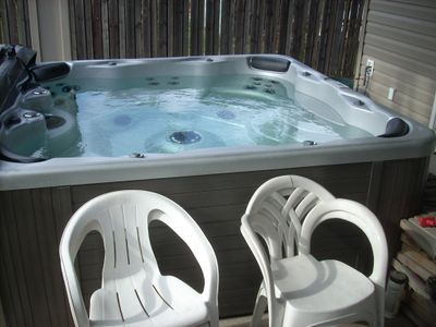 Hot tub in a backyard