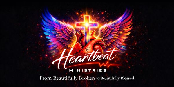 Logo of Heartbeat Ministries featuring a heart, cross, and colorful wings.