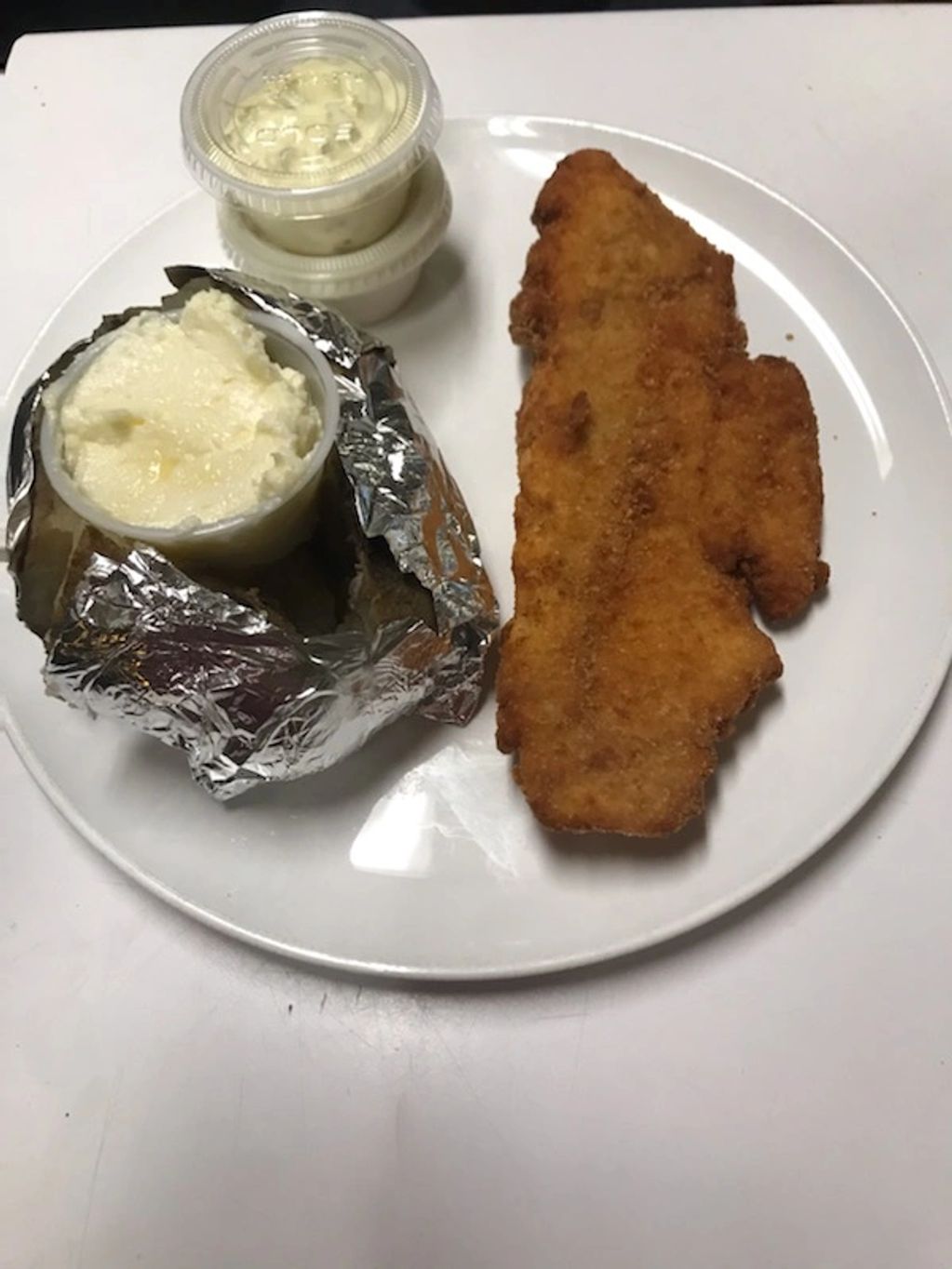 Senior size Breaded Fish with baked potato