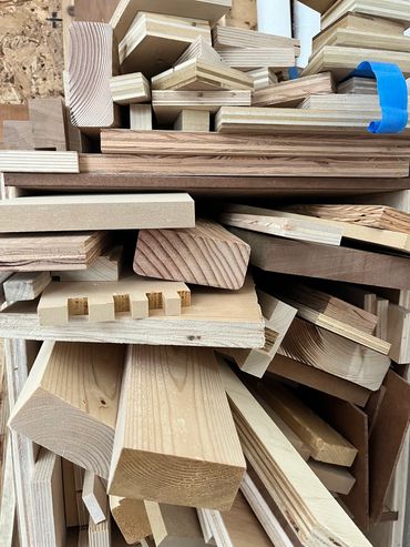 Wood offcuts in shelves.