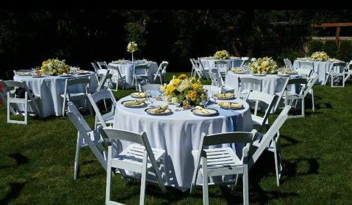 Party Equipment Rentals, White Wedding Chairs, Table Rentals, Backyard Weddings