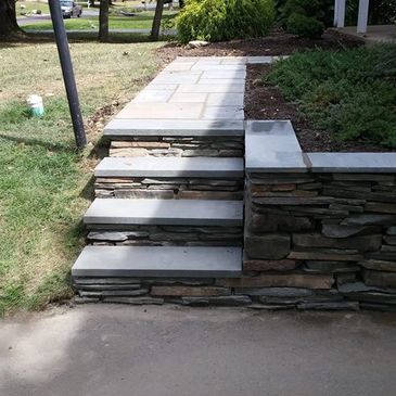 Rebuilt flagstone steps and walkway, pointing, restoration