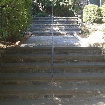 Flagstone steps and handrail, pointing, restoration