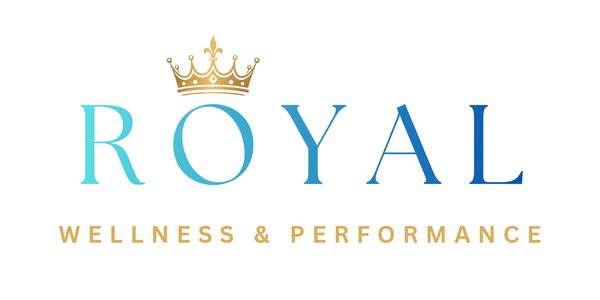 Elegant logo for Royal Wellness & Performance with a gold crown.