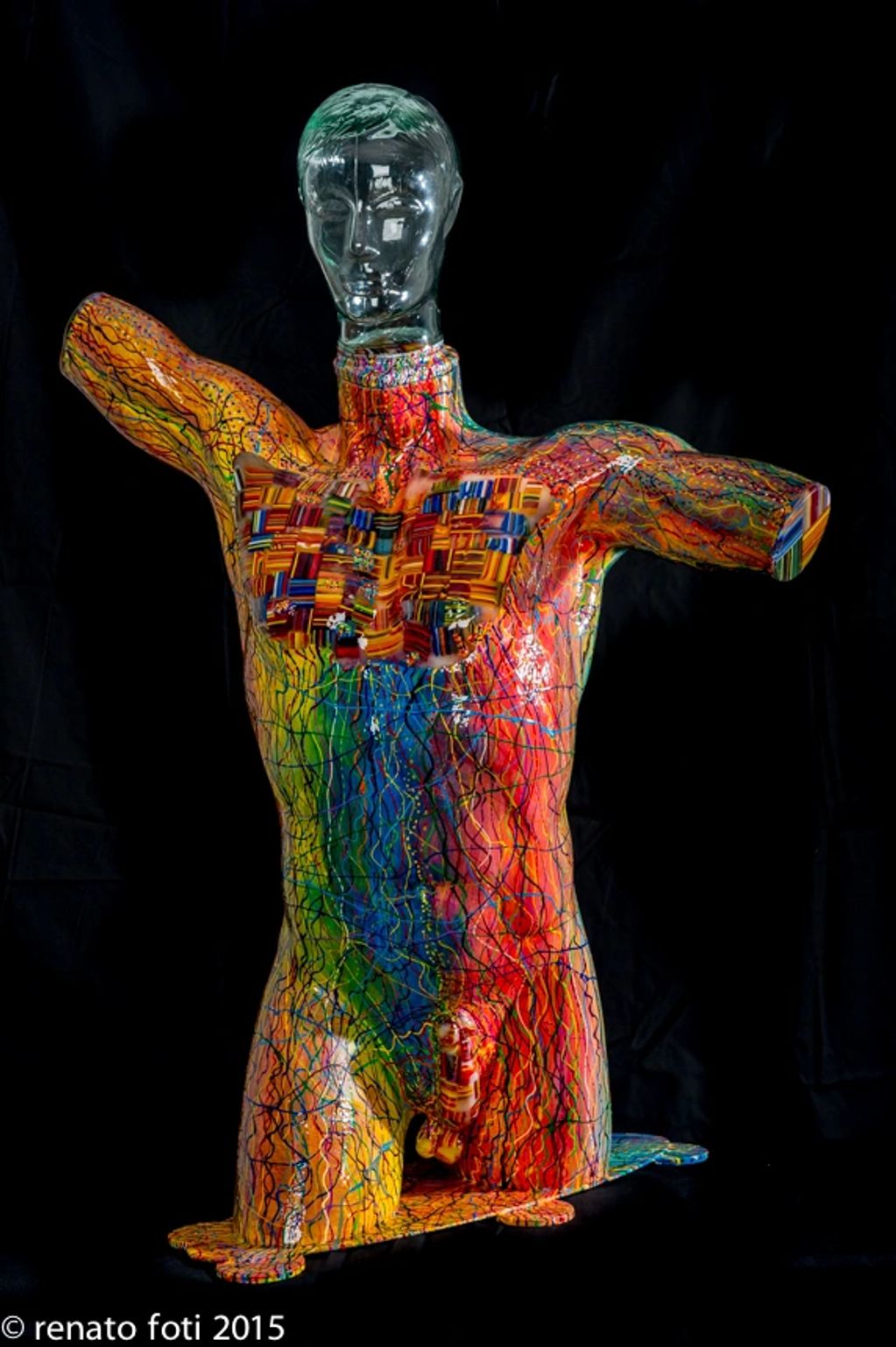 Fiberglass, Paint, Epoxy, Fused  Glass , cast   , glass head, Metal 
Life Size
$ 10,000