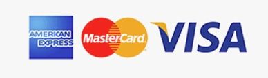 Logos of American Express, MasterCard, and Visa credit cards.