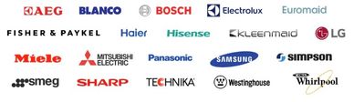 A collage of various home appliance brand logos.