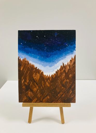A painting of a forest at night.