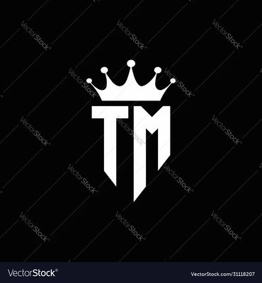 Monogram TM logo with a crown on top, white on black background.