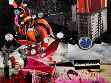 Title-Home to a New and Shiny Place
Mixed media collage, photomontage, abstract landscape