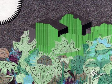 Title-Loft Windowbox
Mixed media collage, photomontage, abstract, urban tech green flowers