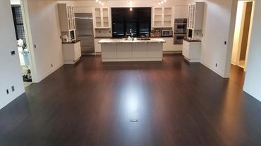 50/50 True Black/Jacobean stained brazilian cherry (Jatoba) hardwood floor, DuraClear Max satin
