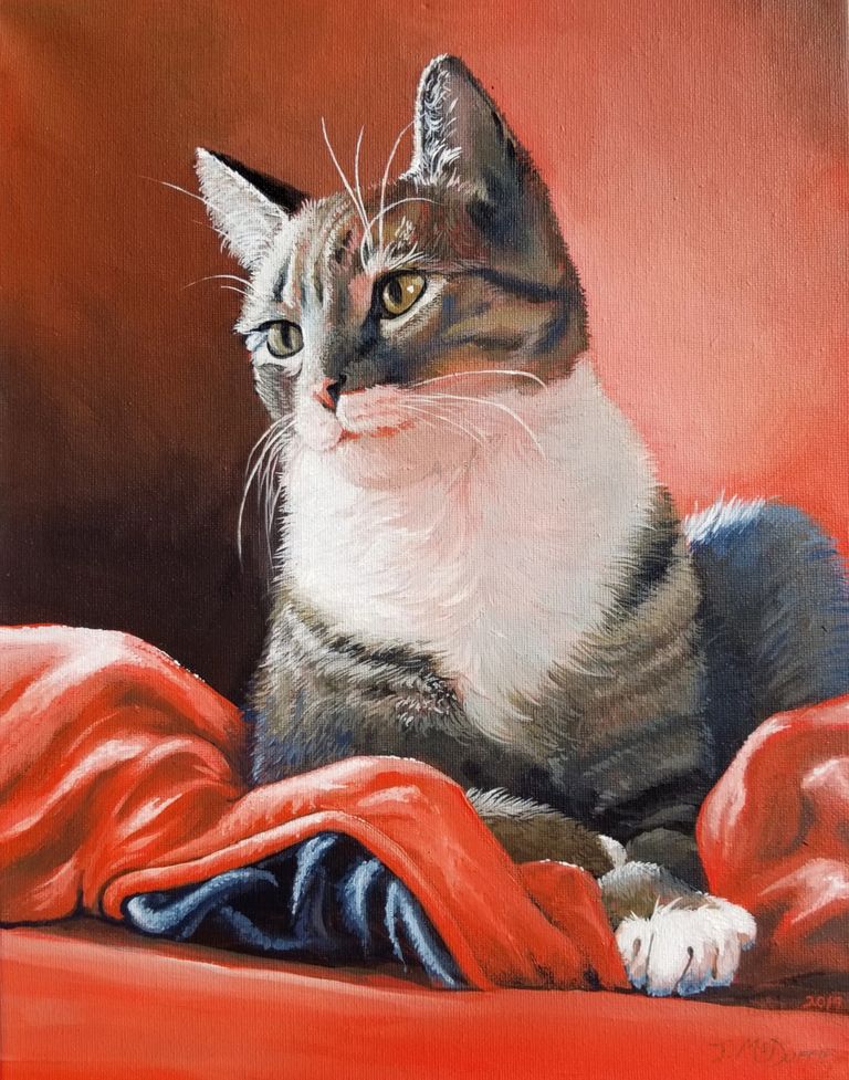 Tabby cat kitten acrylic painting on canvas. Original artwork from Jennifer McDuffie