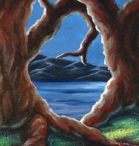 Close up of the textured surface created with fine sand, medium gel and acrylic paint.