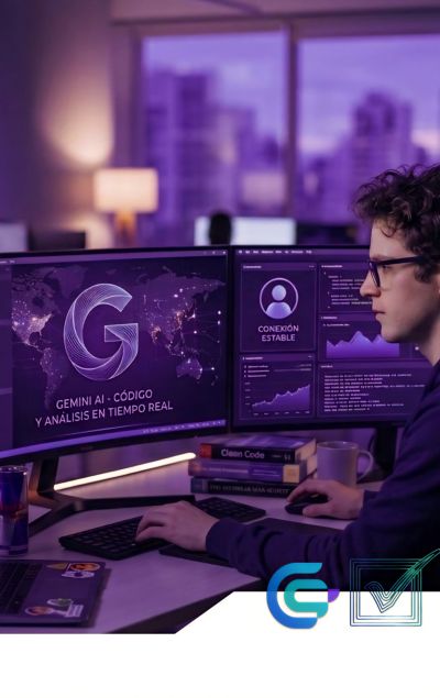 Persona trabajando en análisis de código y datos en tiempo real.