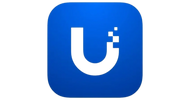 Blue square logo with a stylized 'U' and pixelated effect on the top right.