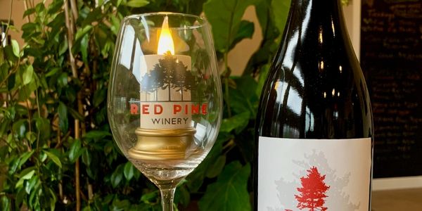 Wine glass and bottle from Red Pine Winery.