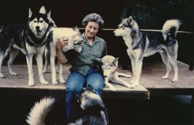 The 'mother' of the breed in the UK, Liz Leich, pictured with some of her early dogs.