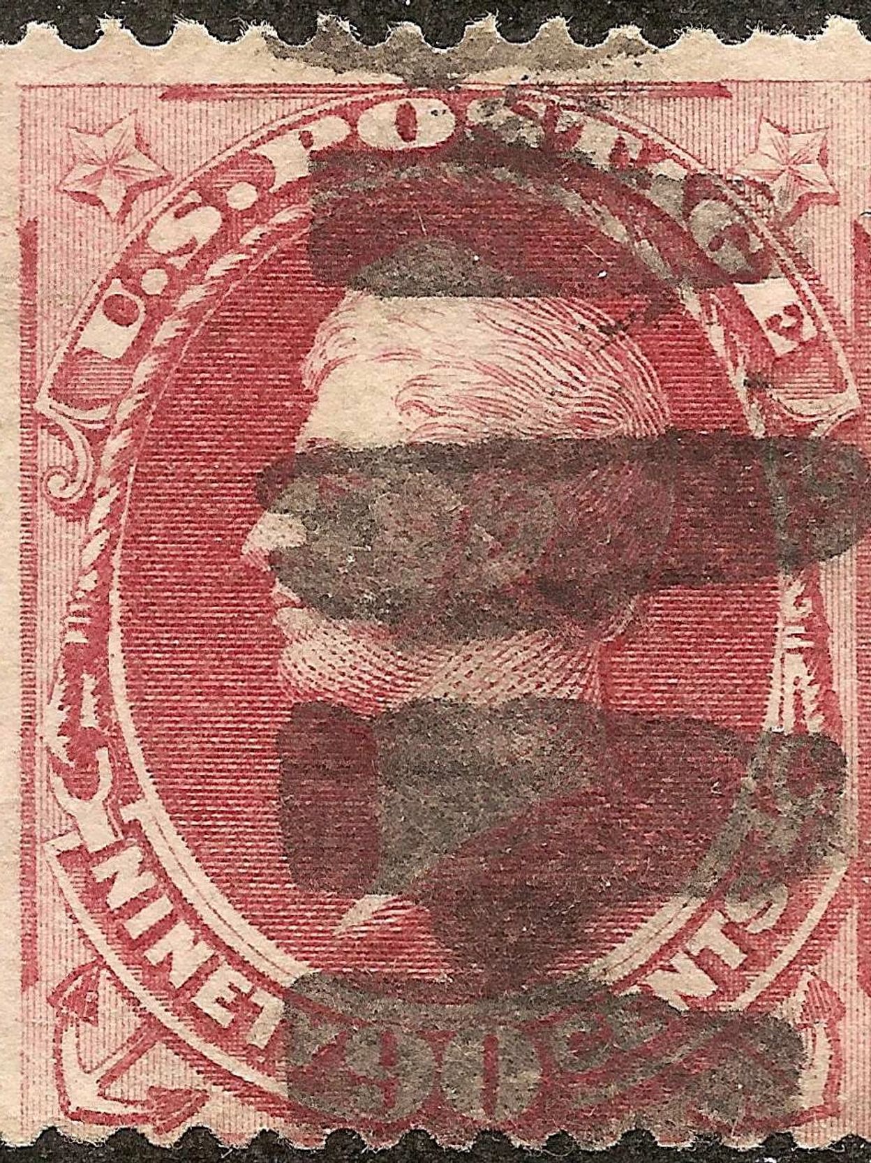 Close-up of a vintage U.S. postage stamp featuring a profile portrait.
