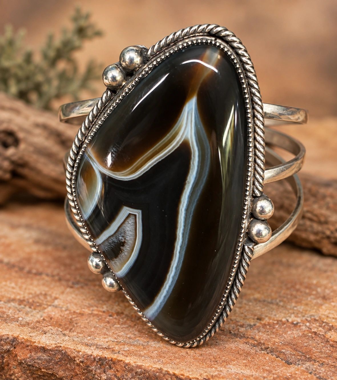 Large cuff bracelet with Botswana agate