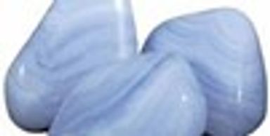 Three polished blue lace agate stones.
