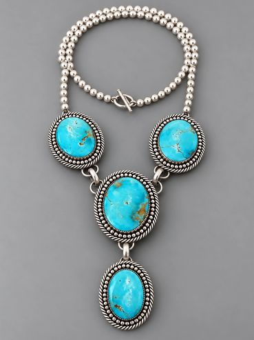 Four-stone turquoise and sterling silver statement necklace