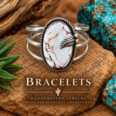 Handcrafted silver bracelet with a wild horse stone and sterling silver leaf accent