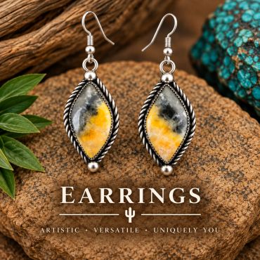 Handcrafted sterling silver Bumble Bee Jasper stone earrings. Link to explore more earrings