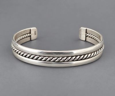 Handcrafted sterling silver cuff bracelet with twisted rope detail