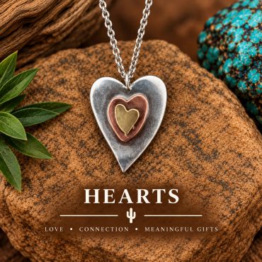 Mixed-metal sterling silver, copper and brass heart pendant. link to to explore more heart jewelry
