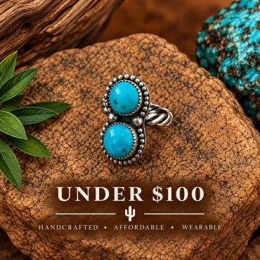 Handcrafted turquoise sterling silver ring under $100 – link to explore handcrafted jewelry under $100