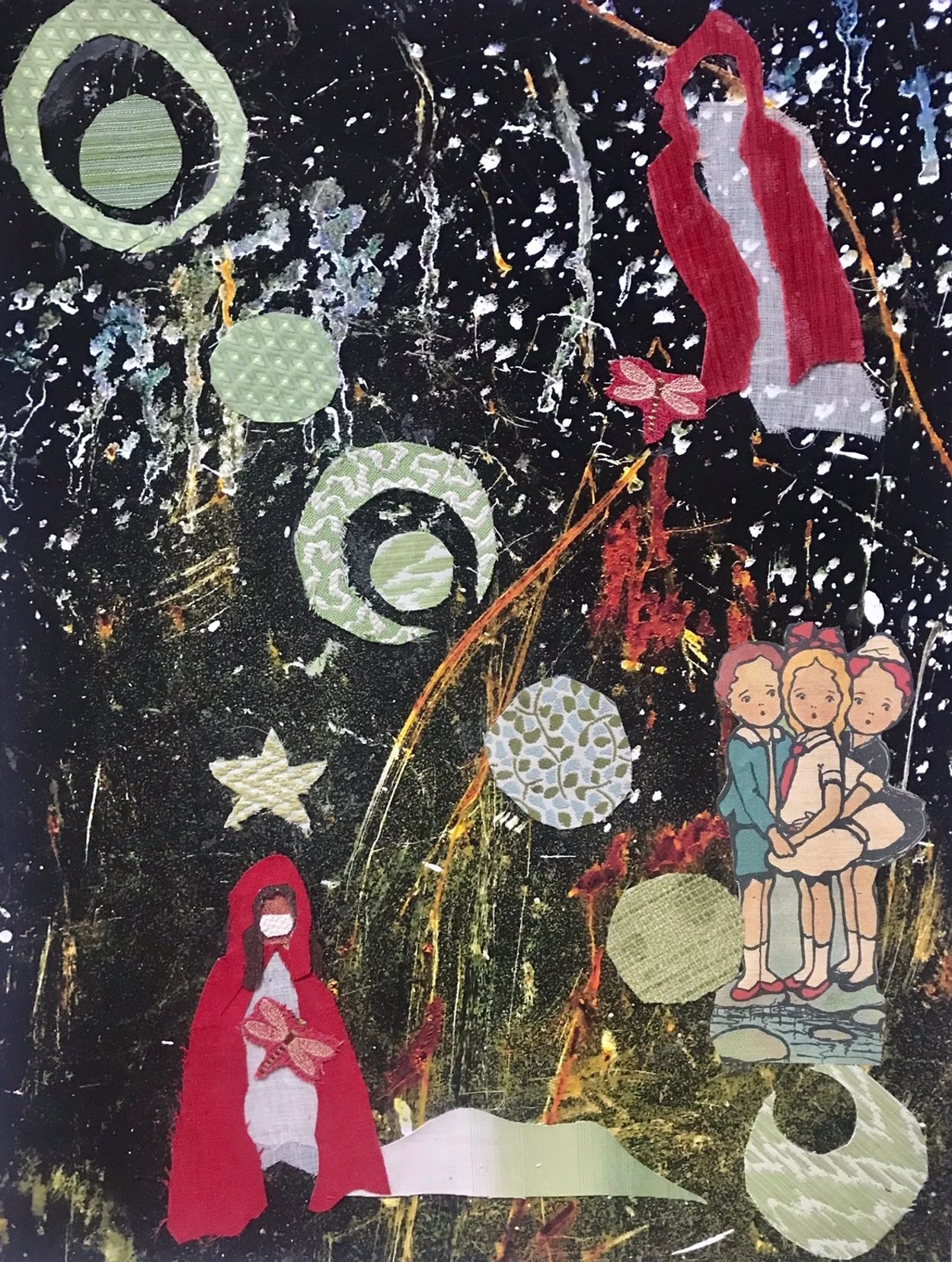 " Who's afraid of the big bad wolf... anymore"
Photo of the inside of a dumpster, Fabric