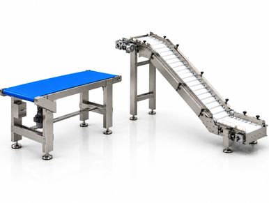 Two conveyor belts with stainless steel frames.