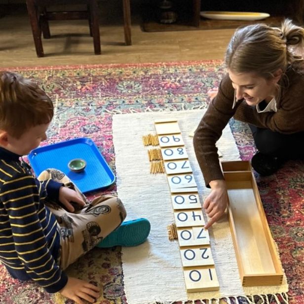  A lady teaching a game to her small child