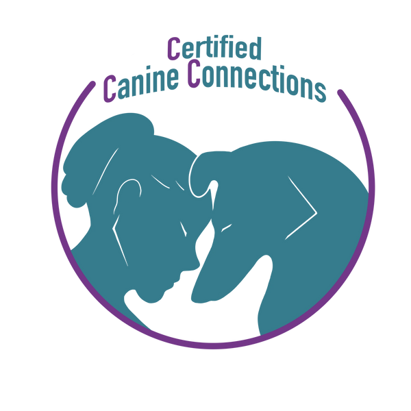 logo of the business. female face touching foreheads with collie dog both in aqua as sillouettes.