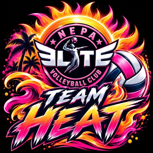 Vibrant volleyball club logo with flaming design.