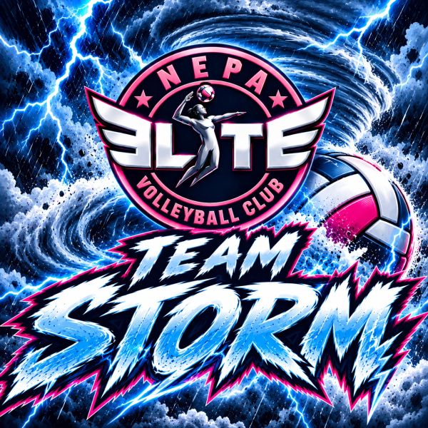NEPA Elite Volleyball Club Team Storm logo with stormy background.