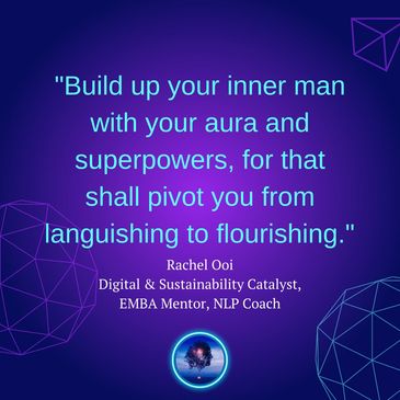 Inspirational quote about building inner strength and flourishing by Rachel Ooi.