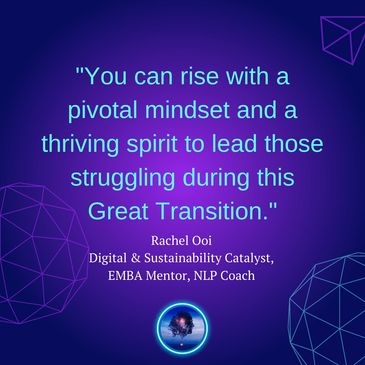Inspirational quote on mindset and leadership during challenging times by Rachel Ooi.