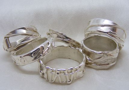 Bespoke textured silver band rings