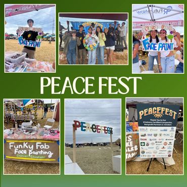 Collage of Peace Fest with face painting and community activities.
