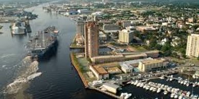 Aerial virew of downtown Portsmouth skyline. Moving from Hampton to Portsmouth? We can help!