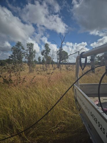 Operating from the 4WD with high pressure twin sprayer unit.
Herbicide, Marker, Grazon