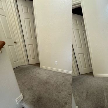 Before and after carpet cleaning on stairs and landing.