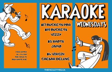 Karaoke event poster with prices and timings.