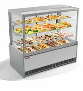refrigerated display case, serve-over counter, supermarket, pastry, bakery, coffee shop
