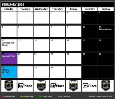 Panthers Juniors 2024 February Calendar and Key Dates