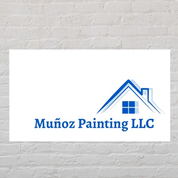 Logo of Muñoz Painting LLC with a blue house roof and window design.